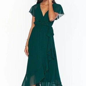 NWT Show Me Your Mumu Dress‎ Women Size M Green Bridesmaid Ruffle High Low Wrap